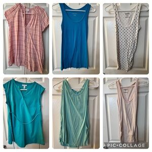 Maternity Top 6 Shirt Bundle XS/S Pink Blue Teal Black & White Polka Dots
